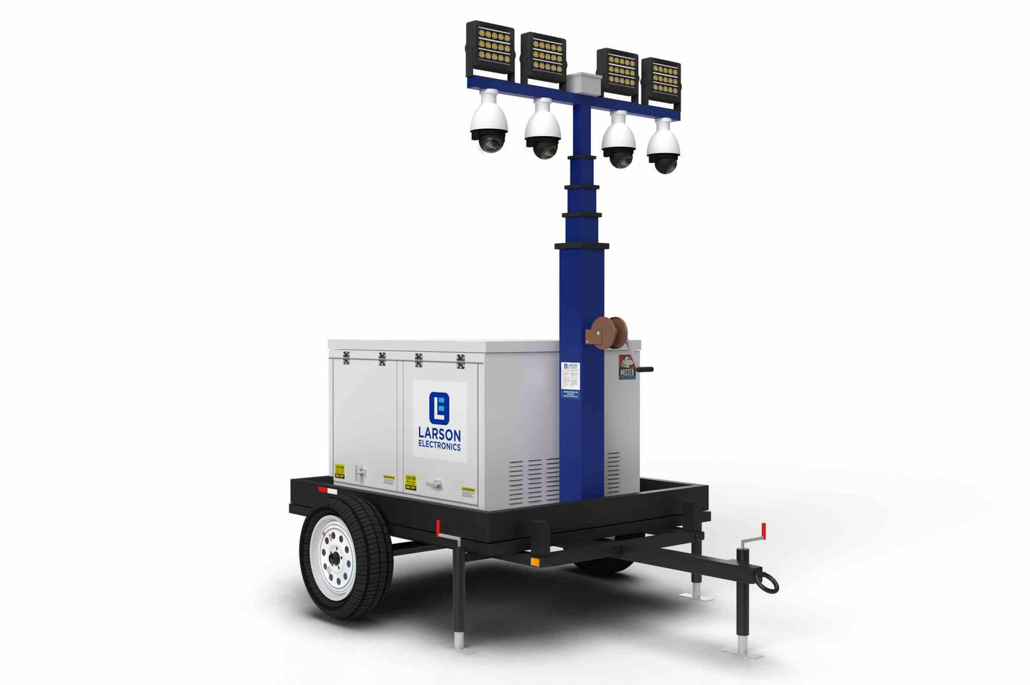 Larson Electronics 40' Telescoping Mobile Security Tower - 6 kW Diesel Gen - (4) LED Lamps, Router/WAP - Receptacles