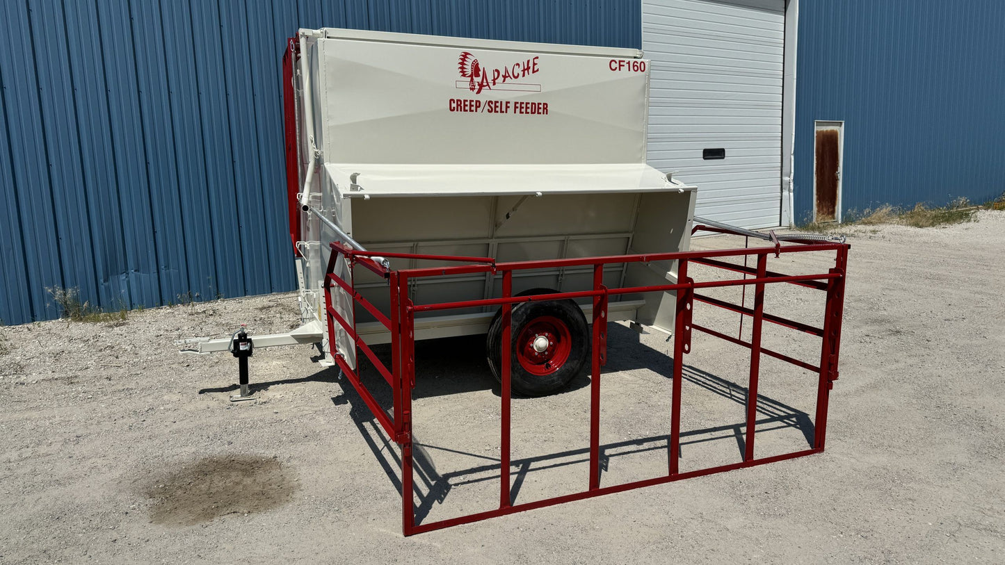 Apache Equipment 160 Creep/Self Feeder | Length 8' | Capacity 160 Bushel | Portable & Skid | Heavy‑Duty Steel & Galvanized Options | For Daily Feeding Pressure
