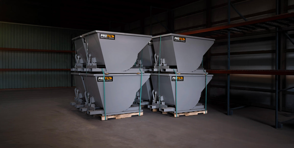 ProTilt Self-Dumping & Bump Release Hopper | Heavy-Duty | Volume Capacity 1-6 Cubic Yard | Width 38" - 124" | For Fork Lifts
