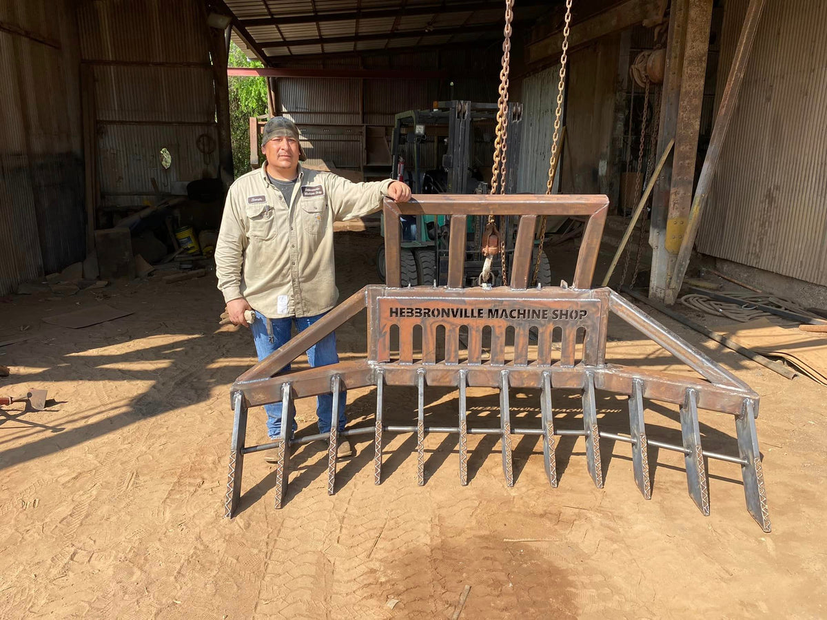 Hebbronville Machine Shop 8' & 12' Winged Skid-Steer Stacking Rakes Fo ...