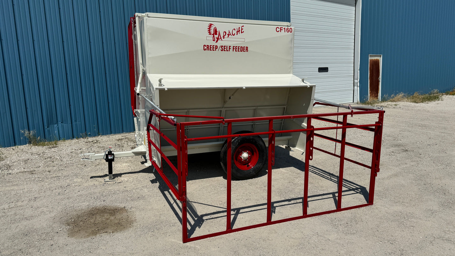 Apache Equipment 160 Creep/Self Feeder | Length 8' | Capacity 160 Bushel | Portable & Skid | Heavy‑Duty Steel & Galvanized Options | For Daily Feeding Pressure
