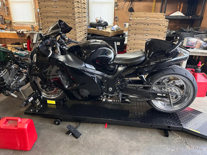 Black Widow Pneumatic Motorcycle Lift Table | Model BW-1000A | Platform Size 78.75" x 24" | 90 To 100 PSI Air | For Touring, Cruiser & Sport Bikes