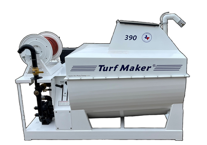 TurfMaker Hydroseeder | Model 390 (Hydraulic) | Total Capacity 390 Gallons | Skid Frame Width 47" | Single Axle Trailer Option