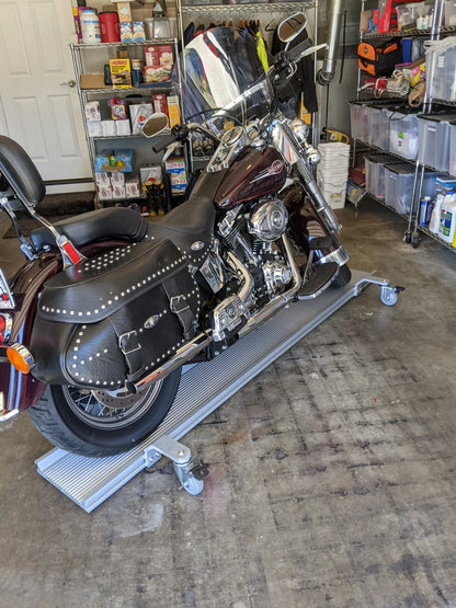 Black Widow Professional Aluminum Motorcycle Dolly | Model BW-PRO-DOLLY | Track Length 89" | Capacity 1,500 lb | For Street, Touring & Cruiser Motorcycles