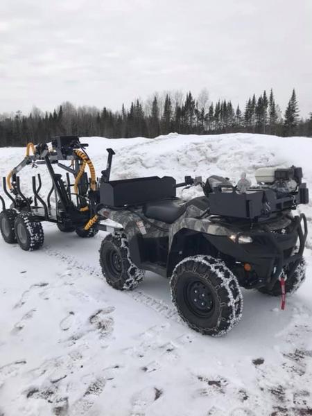 Woody Equipment 8' Forestry Trailer Model 8-52 with Log Loader 90 HD & 90 HD Plus | Included hydraulic Axle &  Grapple 28'' Hardox | For ATV / QUAD