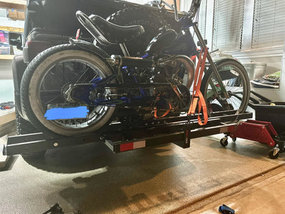 Black Widow Compact Dirt Bike Carrier | Model MCC-300 | Track Size 77" x 7" | Capacity 300 lb | For 2" Class III & IV Hitch Vehicles