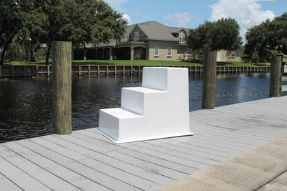RIO MARINE CUSTOMS | Boarding System w/ Handrail | 3-Step Fiberglass | Model CMS03-RR | 22" W x 17.5" D x 14" H | UV-Resistant Gelcoat | For Boat & Dockside