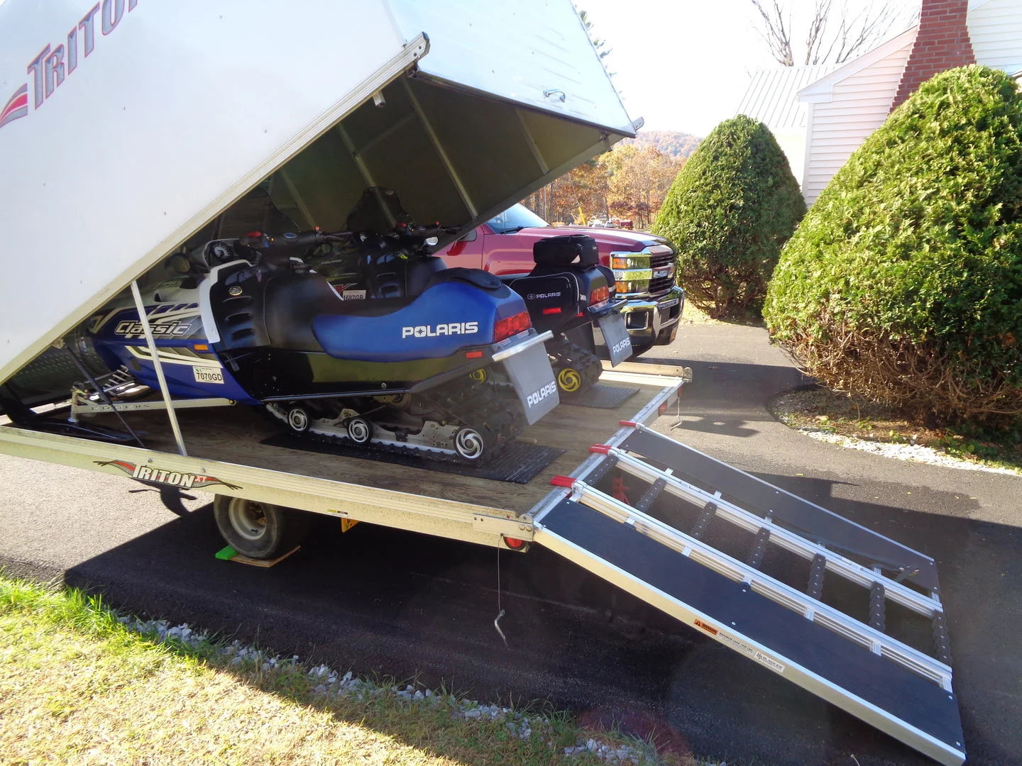 Black Widow Black Ice Folding Snowmobile Trailer Ramp System | Models SNO-6054 Series | Size 54" Wide | Capacity 1,500 lb | Horsepower 4 To 90+ HP | For Snowmobiles & Trailers