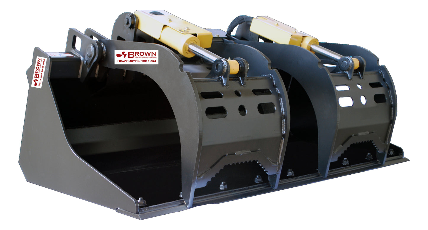 Brown Grapple Bucket (Extreme Duty) | Model BGBXSS Series | Width 67", 73" & 82" | Oil Flow Range 18–30 GPM | For Skid Steer Loaders