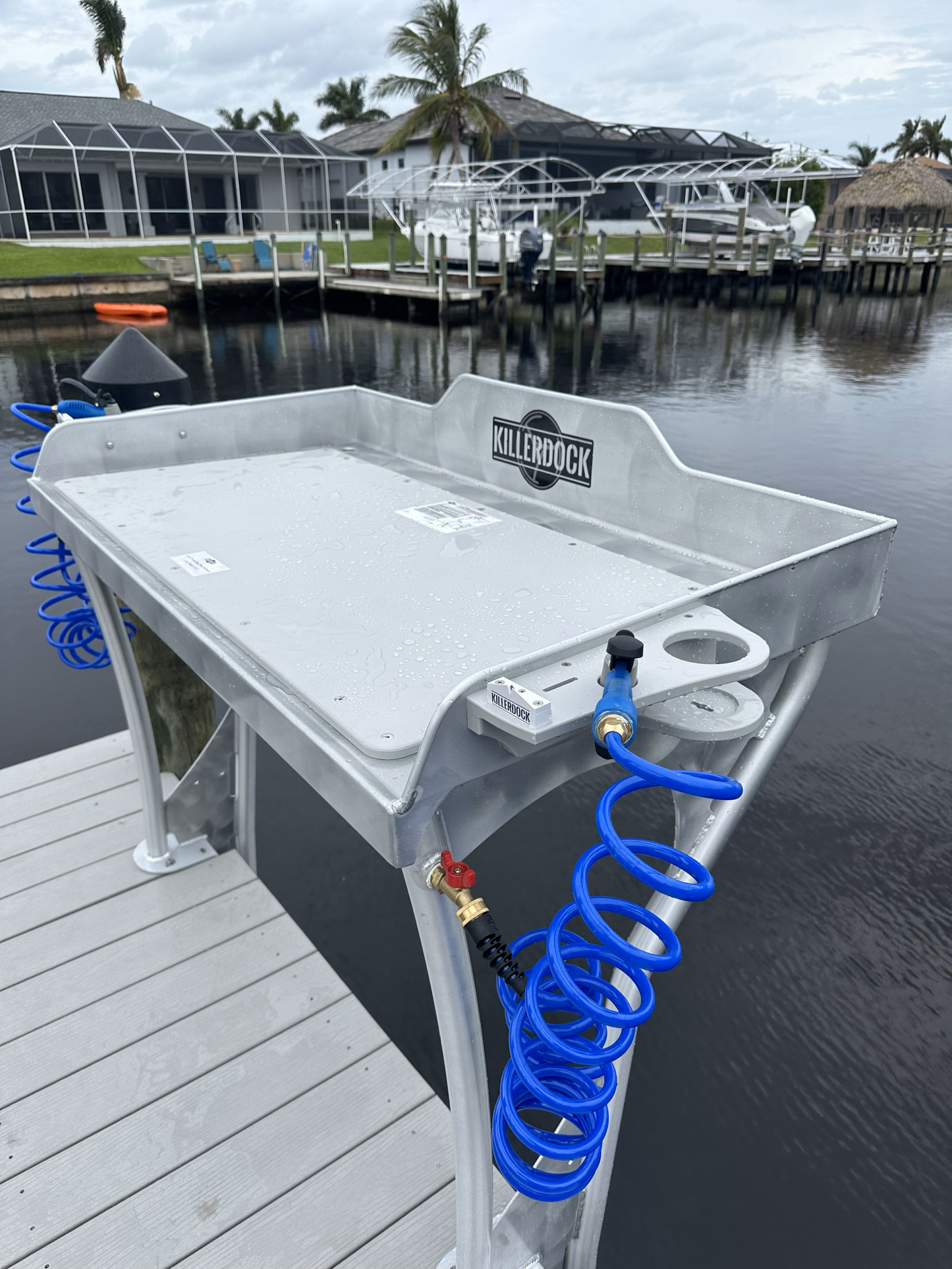 Killer Dock Fish Cleaning Station | Model Upscale 4 1/2 | Width 48" | Heavy-Duty Aluminum & Gray King Starboard | For Dock, Seawall, Deck & Patio