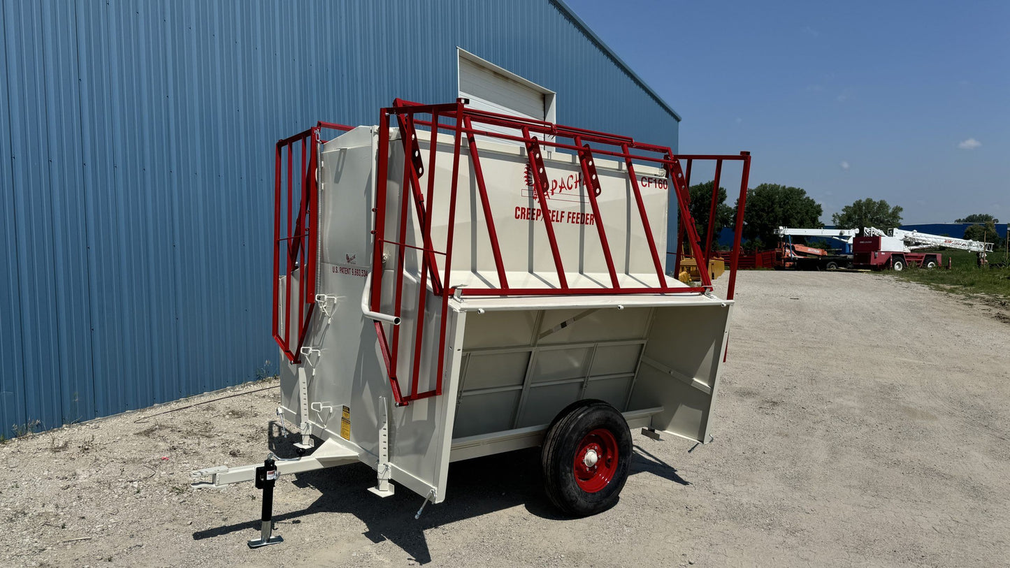 Apache Equipment 160 Creep/Self Feeder | Length 8' | Capacity 160 Bushel | Portable & Skid | Heavy‑Duty Steel & Galvanized Options | For Daily Feeding Pressure