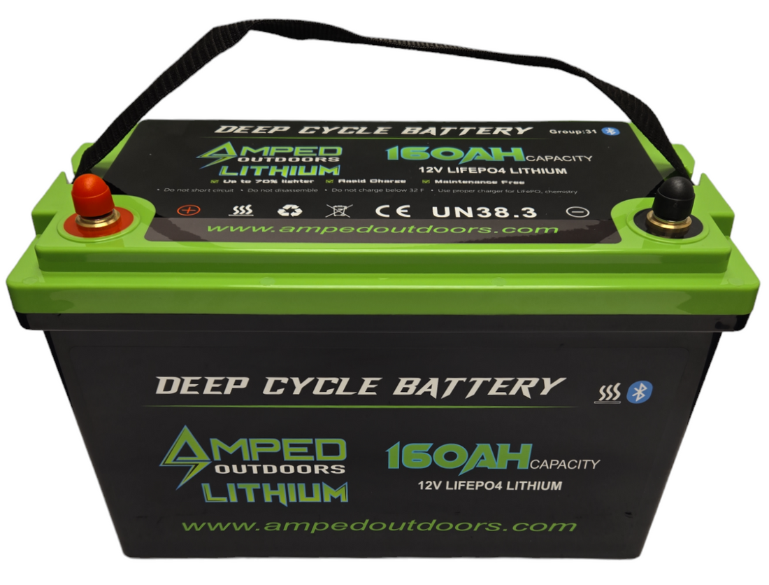 Amped Outdoors Dual Purpose Lithium Battery (Cranking) | Nominal Capacity 130Ah | Nominal Voltage 12V | Motor Horsepower Up-To 250 HP