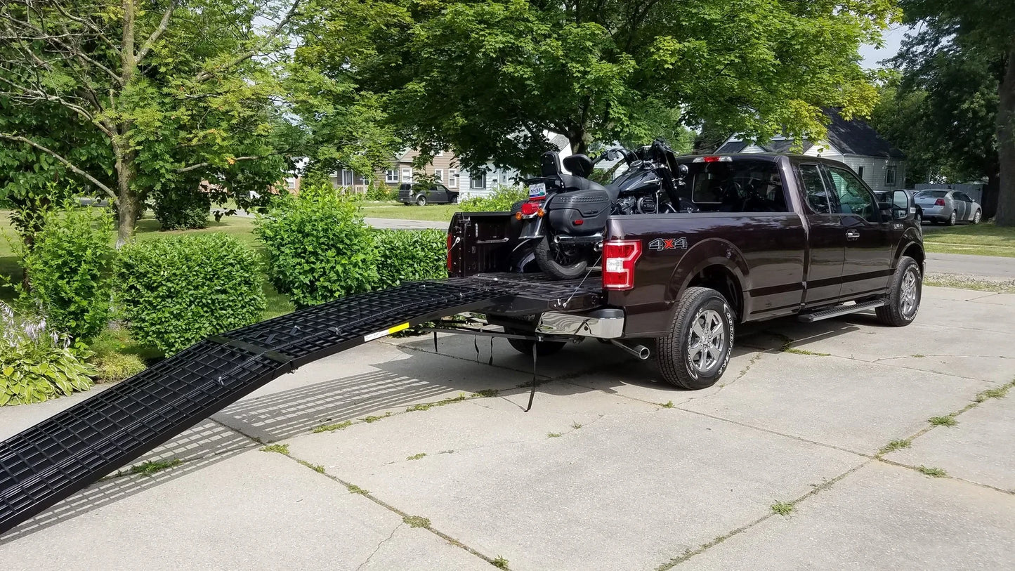 Black Widow Heavy-Duty Folding Arched Motorcycle Ramp | Models BW-12040-HD & BW-14440-HD | Size 40" Wide | Capacity 1,500 lb | For Street, Touring & Cruiser Motorcycles