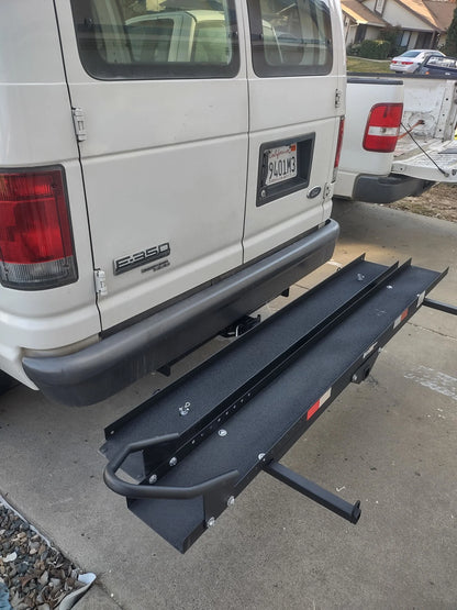 Black Widow Heavy Duty Motorcycle Carrier | Model MCC-600 | Track Size 79" x 7.75" | Capacity 600 lb | For Class III & IV Hitches