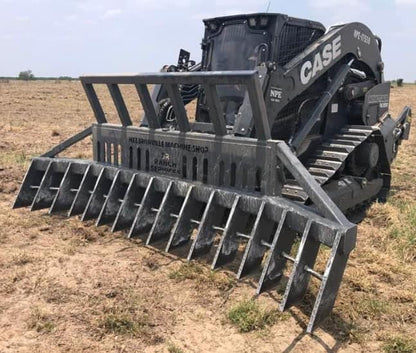 HEBBRONVILLE MACHINE SHOP 8’ & 12’ WNGED SKID-STEER STACKING RAKES FOR SKID STEER