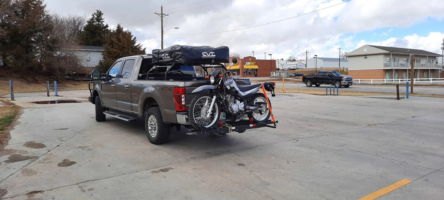 Black Widow Heavy Duty Motorcycle Carrier | Model MCC-600 | Track Size 79" x 7.75" | Capacity 600 lb | For Class III & IV Hitches