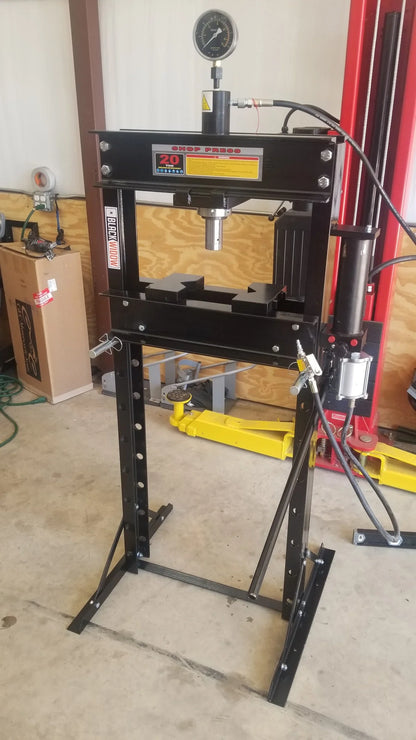 Black Widow 20-Ton Air-Operated Shop Press | Model BD-PRESS-20A | Width 29.5" | 20-Ton Air-Over-Hydraulic | For Home & Professional Auto Shops