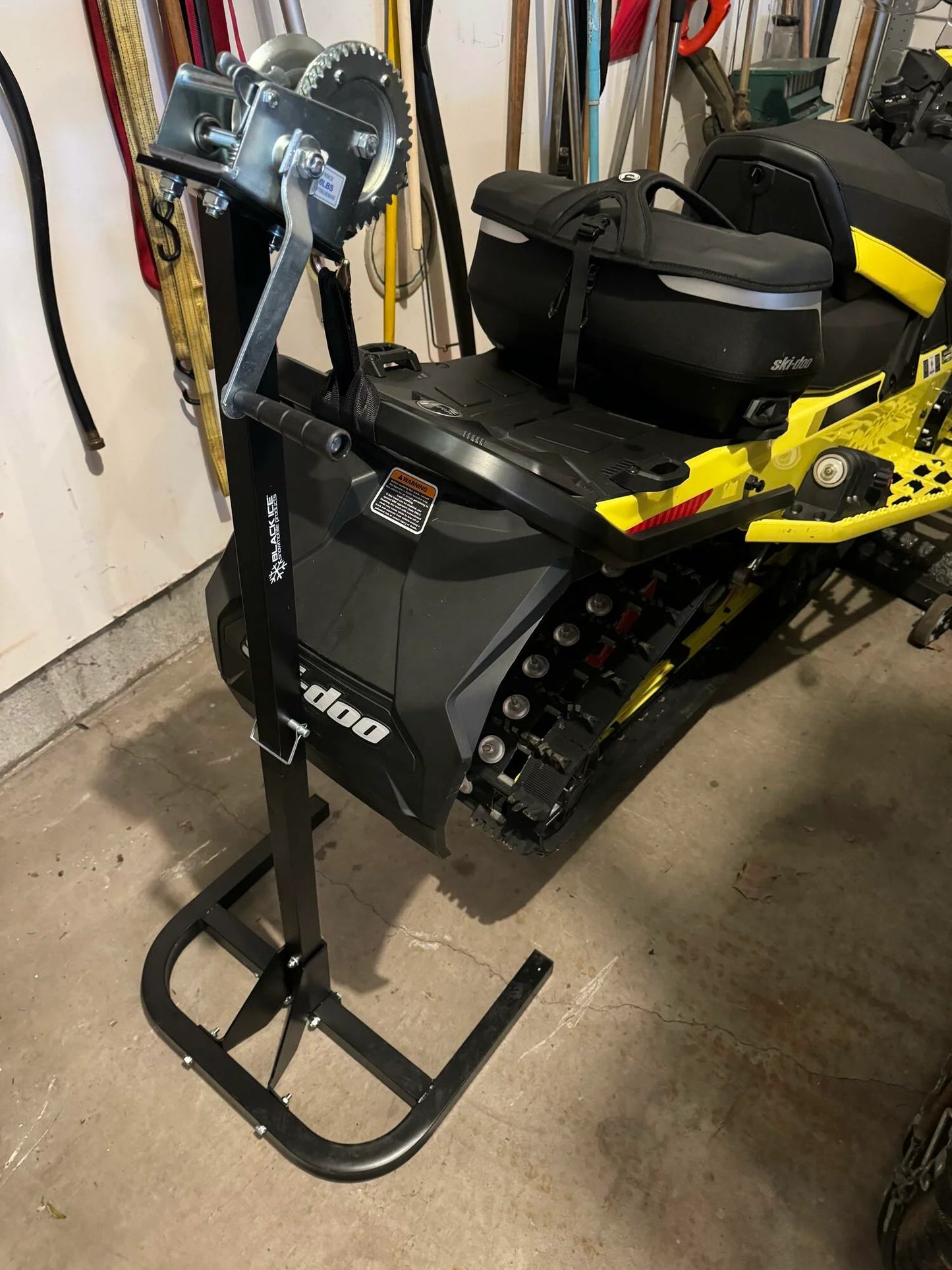 Black Widow Black Ice Snowmobile Lift with Winch | Model SNO-LIFT-WINCH | Base Size 22" x 18.5" | Capacity 700 lb | For Snowmobile