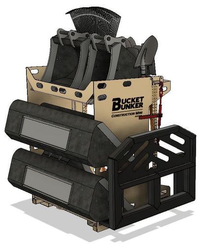 BUCKET BUNKER Construction Mini | Width 38" | Length 38" | Hydraulic Flow Range 8–15 GPM | Machine Size 1-3 Ton | For Skid Steers & Mini Excavators