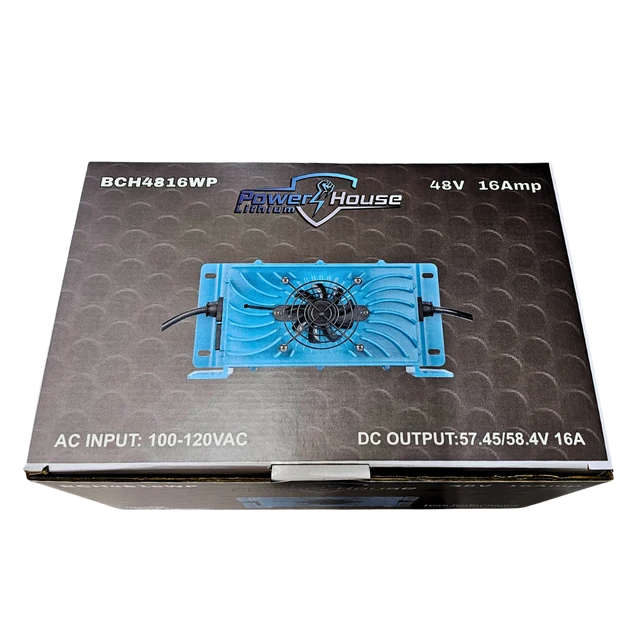 PowerHouse Lithium 48V 16A Waterproof Smart Charger | Model BCH4816WP | For 48V Battery