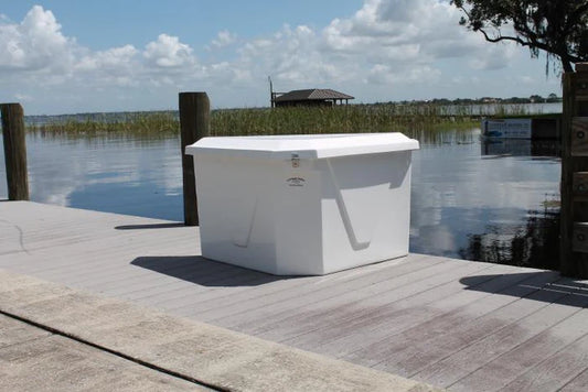 RIO MARINE CUSTOMS | Dock Box | Triangle | Model CMTRI-S | 54" W x 29" H x 34" D | Space-Saving Design | For Marine Storage