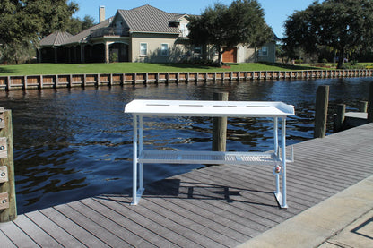 CM Marine Fillet Table | Model FCS96‑4 | Size 96" x 24" | 4‑Leg Overhang Design | TIG‑Welded Aluminum | Universal Dock Mount