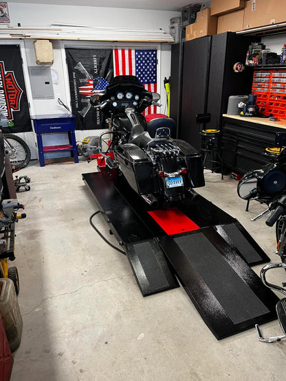 Black Widow Pneumatic ProLift Motorcycle Lift Table with Center Jack | BW-PROLIFT-HDXW | 48" Wide Platform | 1,500 lb. Capacity | For Motorcycle Repair