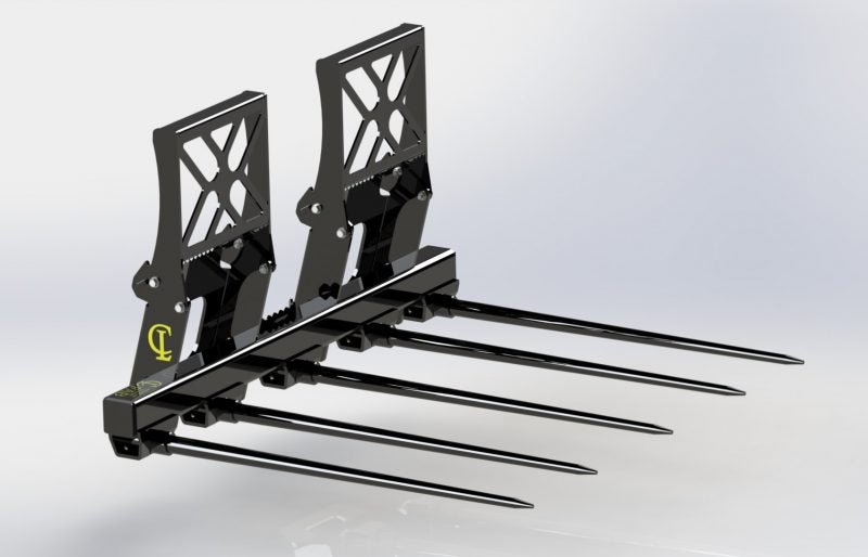 CL Fabrication EZ Bale Spears | Width 60"-102" inches | Oil Flow Range 15-25 GPM | For Skid Steer Loaders