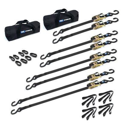 Black Widow Grab & Go 1" Strap Pack with 2 Small Bags | Model 510201 To 510209 | 1" Wide | Break Strength 2,800 lb | For Motorcycles, ATVs & Cargo