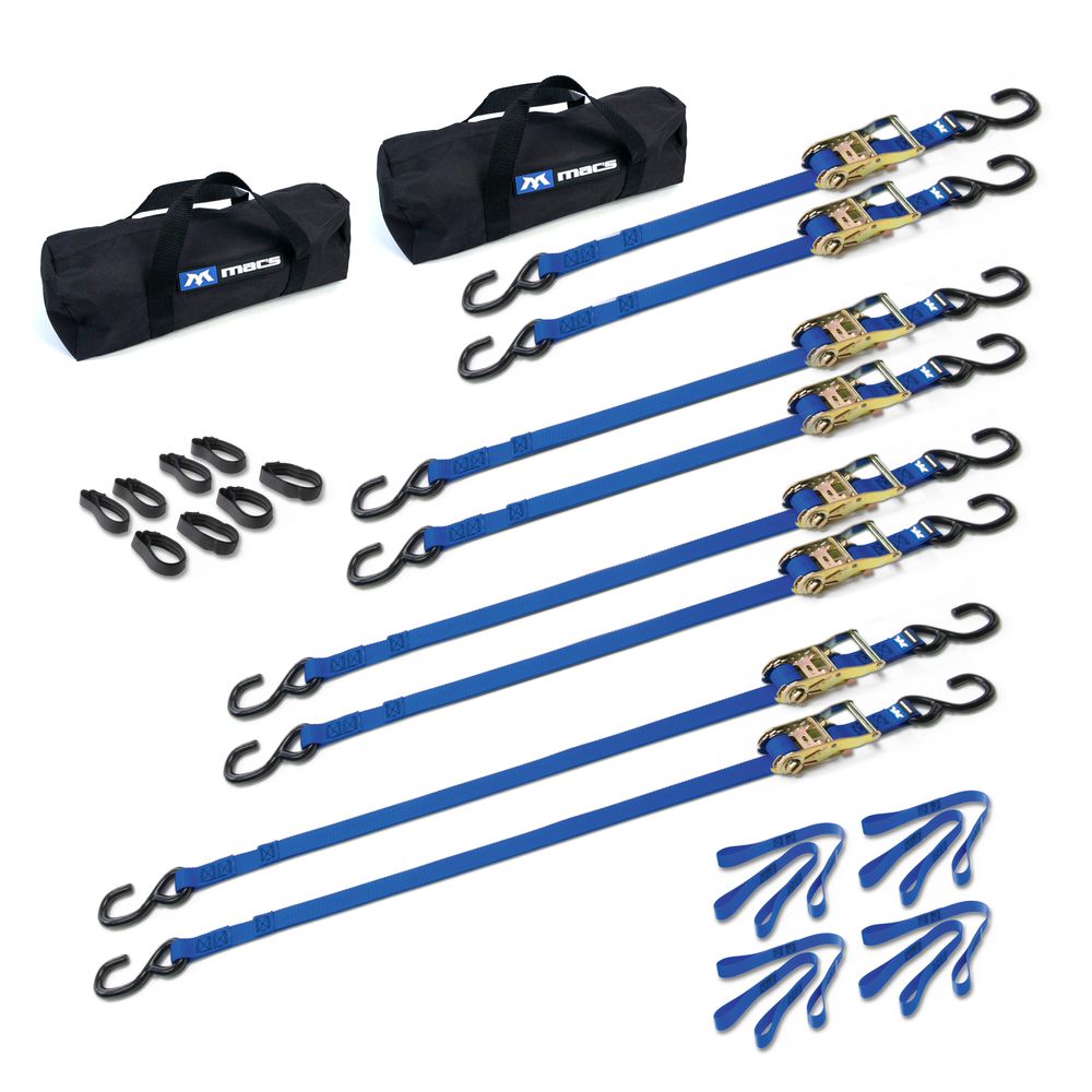 Black Widow Grab & Go 1" Strap Pack with 2 Small Bags | Model 510201 To 510209 | 1" Wide | Break Strength 2,800 lb | For Motorcycles, ATVs & Cargo