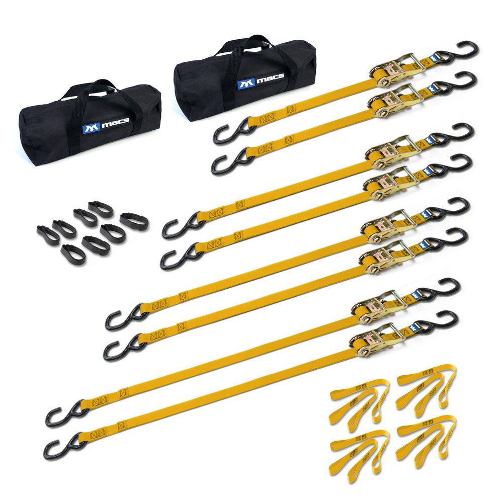 Black Widow Grab & Go 1" Strap Pack with 2 Small Bags | Model 510201 To 510209 | 1" Wide | Break Strength 2,800 lb | For Motorcycles, ATVs & Cargo