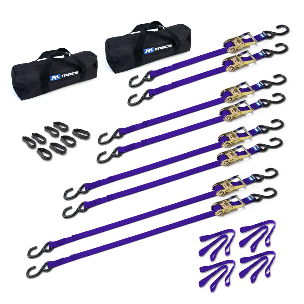 Black Widow Grab & Go 1" Strap Pack with 2 Small Bags | Model 510201 To 510209 | 1" Wide | Break Strength 2,800 lb | For Motorcycles, ATVs & Cargo