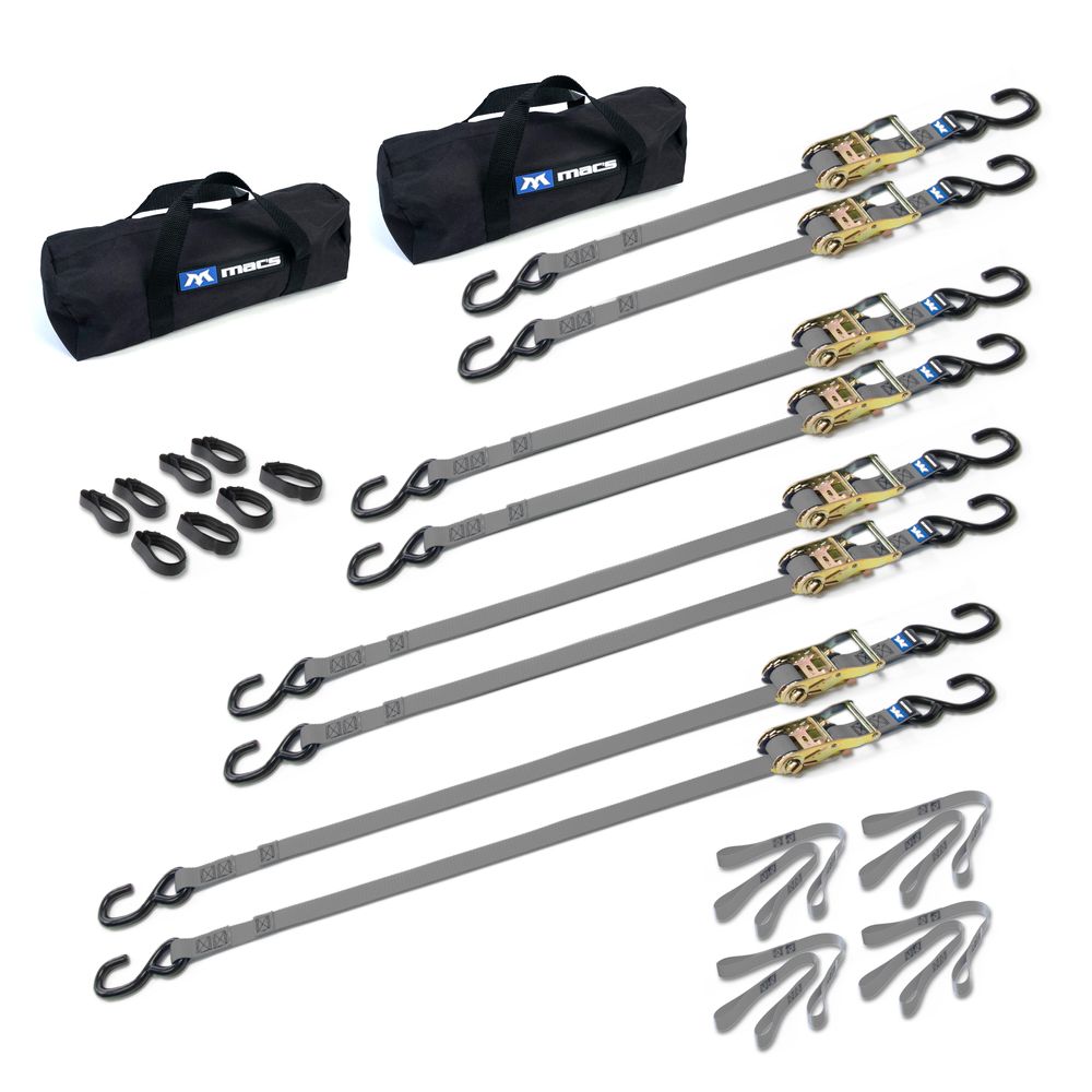 Black Widow Grab & Go 1" Strap Pack with 2 Small Bags | Model 510201 To 510209 | 1" Wide | Break Strength 2,800 lb | For Motorcycles, ATVs & Cargo