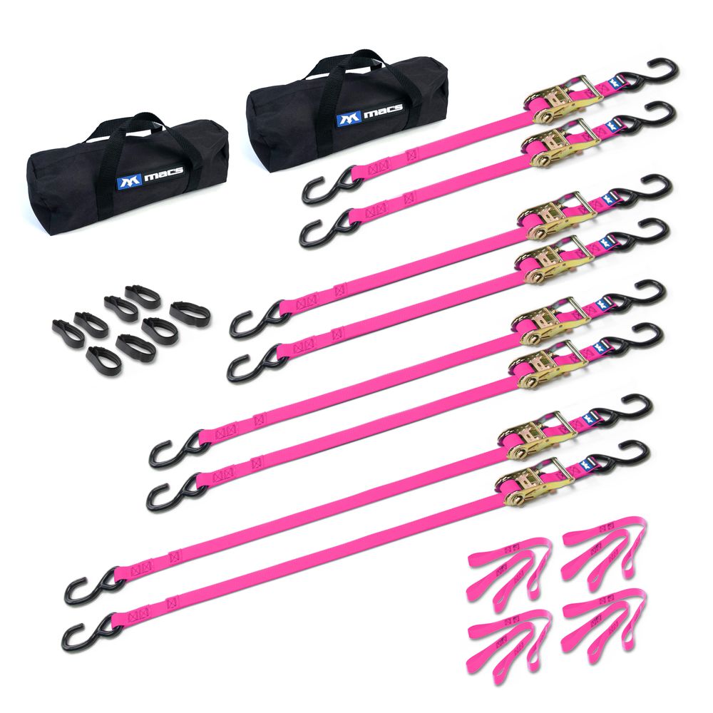 Black Widow Grab & Go 1" Strap Pack with 2 Small Bags | Model 510201 To 510209 | 1" Wide | Break Strength 2,800 lb | For Motorcycles, ATVs & Cargo