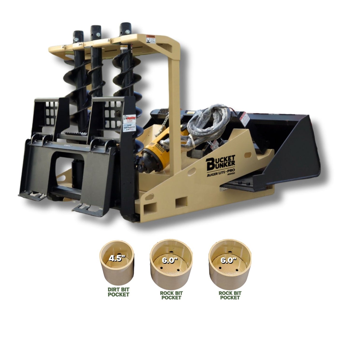 Bucket Bunker Auger Lite-PRO | Width 48" | Length 60" | 15-30 GPM | For Skid Steers