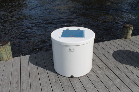 RIO MARINE CUSTOMS | Fiberglass Livewell with Clear Lid | Model RWLW40 | 23" D x 21" H | 40 Gallon Capacity | For Commercial Fishing
