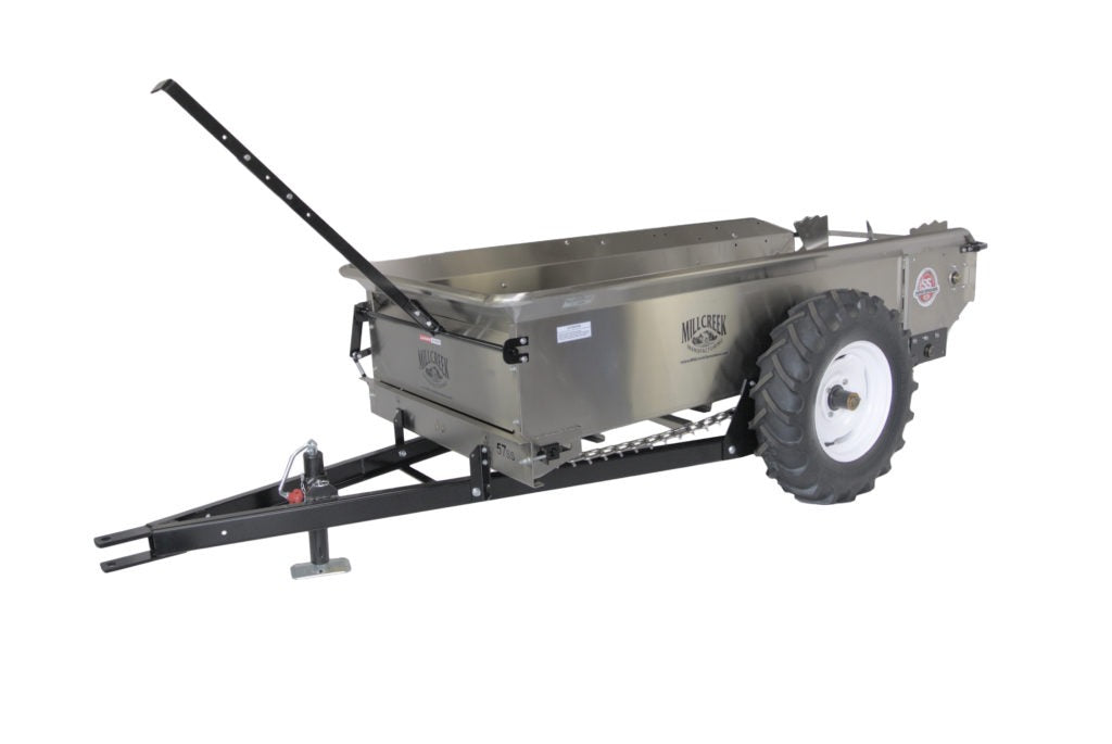 Mill Creek Mid-Sized Stainless Steel Manure Spreaders | 57-77 SS Ground & PTO Drive Model | Capacity 56 cu.ft. To 72 cu.ft. | For Tractors