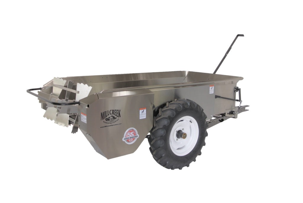 Mill Creek Mid-Sized Stainless Steel Manure Spreaders | 57-77 SS Ground & PTO Drive Model | Capacity 56 cu.ft. To 72 cu.ft. | For Tractors