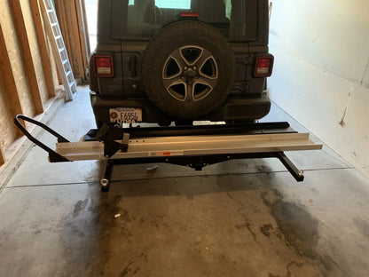 Black Widow Heavy Duty Motorcycle Carrier | Model SMC-600R | Size 78.75" L x 8" W | Capacity 600 lb | Class III/IV 2" Hitch | Horsepower 4 To 90+ HP | For Trucks, SUVs, & Vans