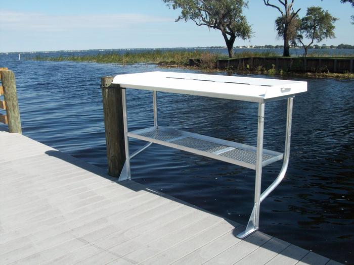 CM Marine Fillet Table | Model FCS96‑2 | Size 96" x 24" | 2‑Leg Overhang Design | TIG‑Welded Aluminum | Universal Dock Mount