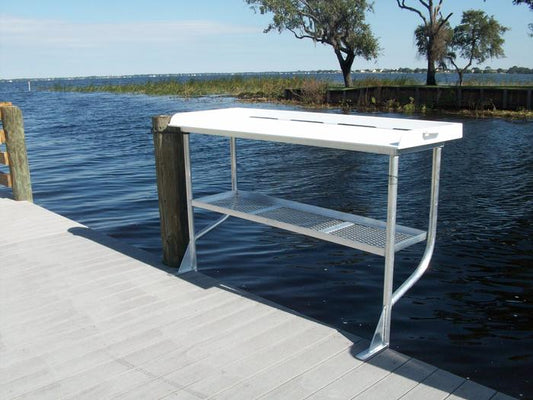CM Marine Fillet Table | Model FCS96‑2 | Size 96" x 24" | 2‑Leg Overhang Design | TIG‑Welded Aluminum | Universal Dock Mount