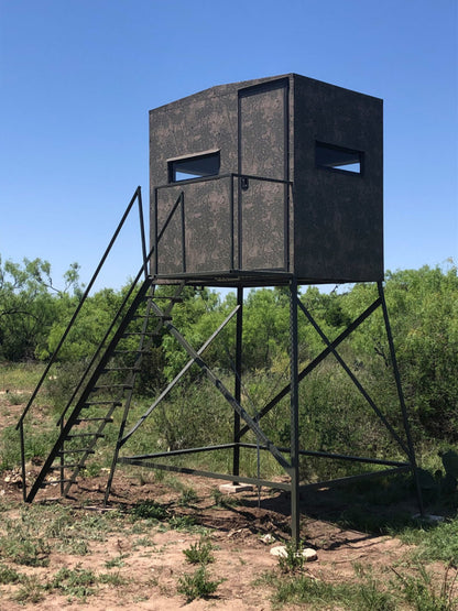 AWS Blind | Bushlan Outfitter Hunting Blinds | Models 5x5, 5x7 & 5x9 | Widths 60", 84" & 108" | Tower Heights Ground, 4', 8' & 12' | All-Metal Build | Combo Bow/Rifle Windows | For Deer Hunting