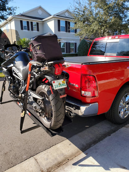 Black Widow Heavy Duty Motorcycle Carrier | Model MCC-600 | Track Size 79" x 7.75" | Capacity 600 lb | For Class III & IV Hitches