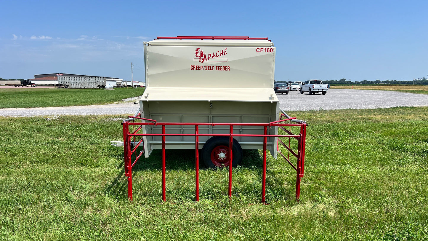 Apache Equipment 160 Creep/Self Feeder | Length 8' | Capacity 160 Bushel | Portable & Skid | Heavy‑Duty Steel & Galvanized Options | For Daily Feeding Pressure