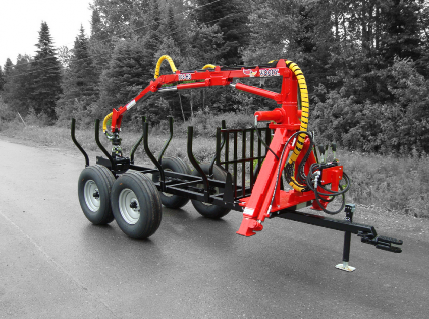 Woody Equipment 8' 9'' Forestry Trailer Model 9-58 HV with Log Loader 105 HD | For Compact Tractors 20 HP - 40HP