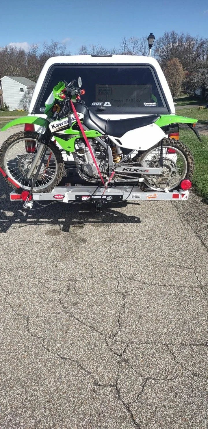Black Widow Dirt Bike Carrier w/Chock | Model AMC-400-DLX | Track Size 75" | Capacity 400 lb | For Class III & IV 2" Hitch Motorcycles