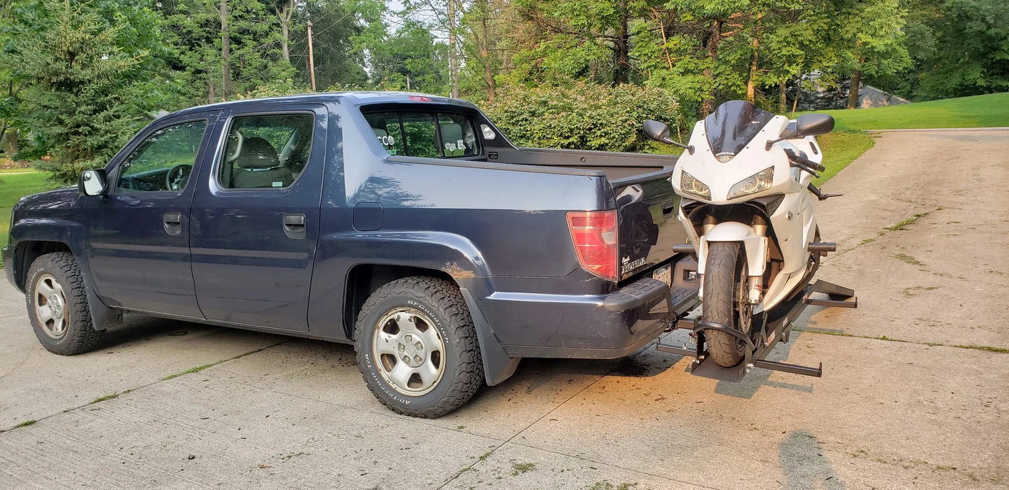 Black Widow Heavy Duty Motorcycle Carrier | Model MCC-600 | Track Size 79" x 7.75" | Capacity 600 lb | For Class III & IV Hitches