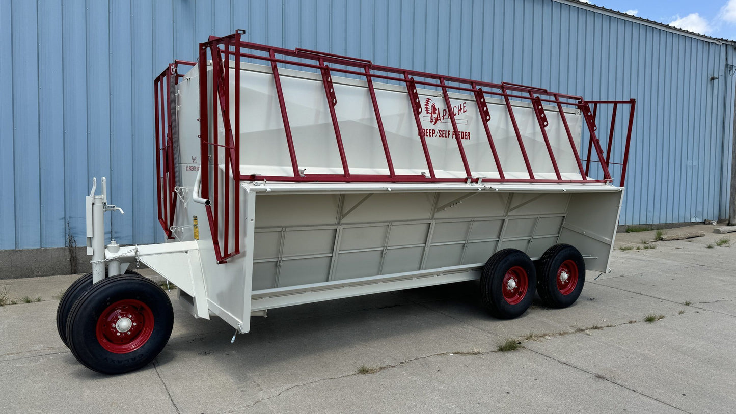 Apache Equipment 300 Creep/Self Feeder | Length 16' | Capacity 300 Bushel | Portable & Skid | Heavy‑Duty Steel & Galvanized Options | For Daily Feeding Pressure