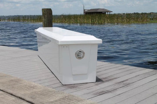 RIO MARINE CUSTOMS | Dock Box | Model CM09 | 96" W x 25" H x 22" D | Heavy-Duty Fiberglass | Universal Dock & Yacht