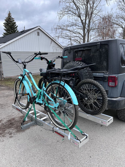 Black Widow Double Dirt Bike Carrier | Model AMC-600-2 | Track Width 75" | Capacity 600 lb | For Class III/IV 2" Hitch Motorcycle & EBike